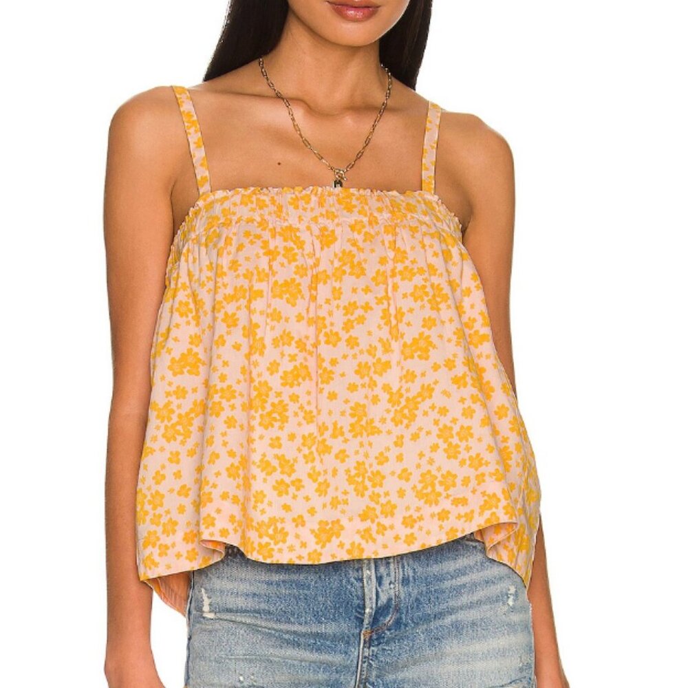 NWT Revolve Sundry Yellow Smocked Camisole Sleeveless Tank Top Floral Small